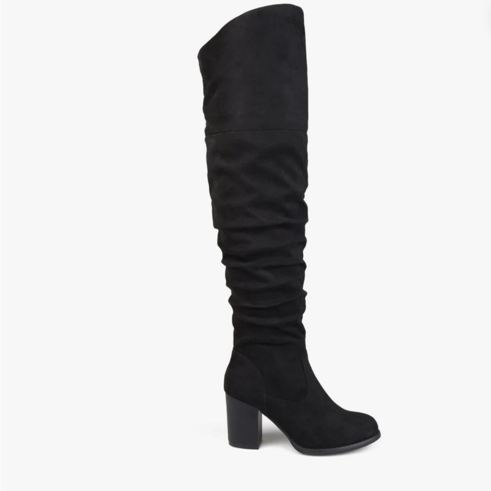 Journee Collection Kaison Faux Suede Thigh High Over-the-Knee Block Heel Boots
